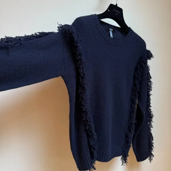 AQUA Cashmere Fringe Sweater – Navy – Size M - Picture 3 of 9